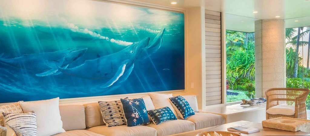 Simply Anini house for rent living room overlooking the grass and ocean