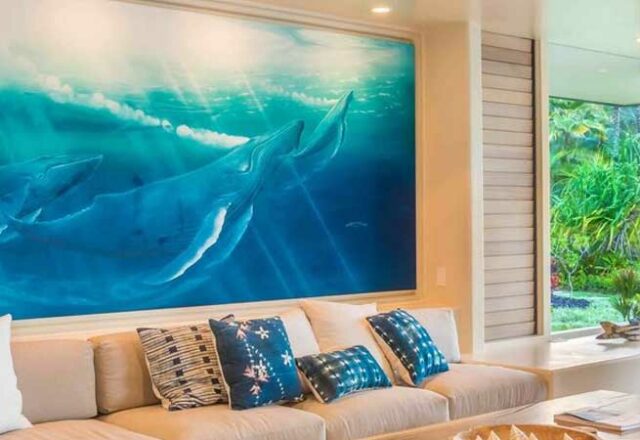 Simply Anini house for rent living room overlooking the grass and ocean