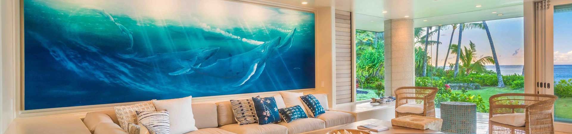 Simply Anini house for rent living room overlooking the grass and ocean